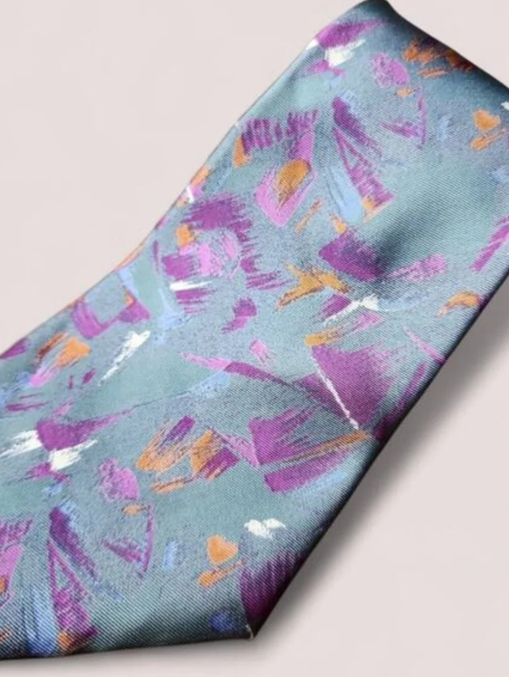 PIERRE CARDIN | Abstract Silk‎ Necktie Teal Purple Vintage 90s Art Tie | 57